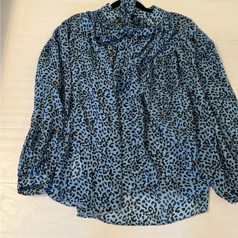 ASOS Blue and Black Leopard Print Blouse
